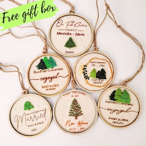 Personalized Christmas Ornament 2023, Hand Embroidered Ornament Set, Christmas Ornament Set, Personalized Christmas Ornament