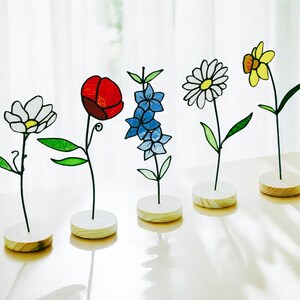 Handmade Stained Glass Birth Flower – Personalized Wooden Base