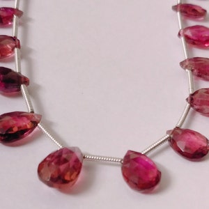 Rubellite Pink Tourmaline Rose cut Briolette Pear Shape Beads Necklace Ultra Delicate Faceted Beaded Gemstone Jewelry Old Mines