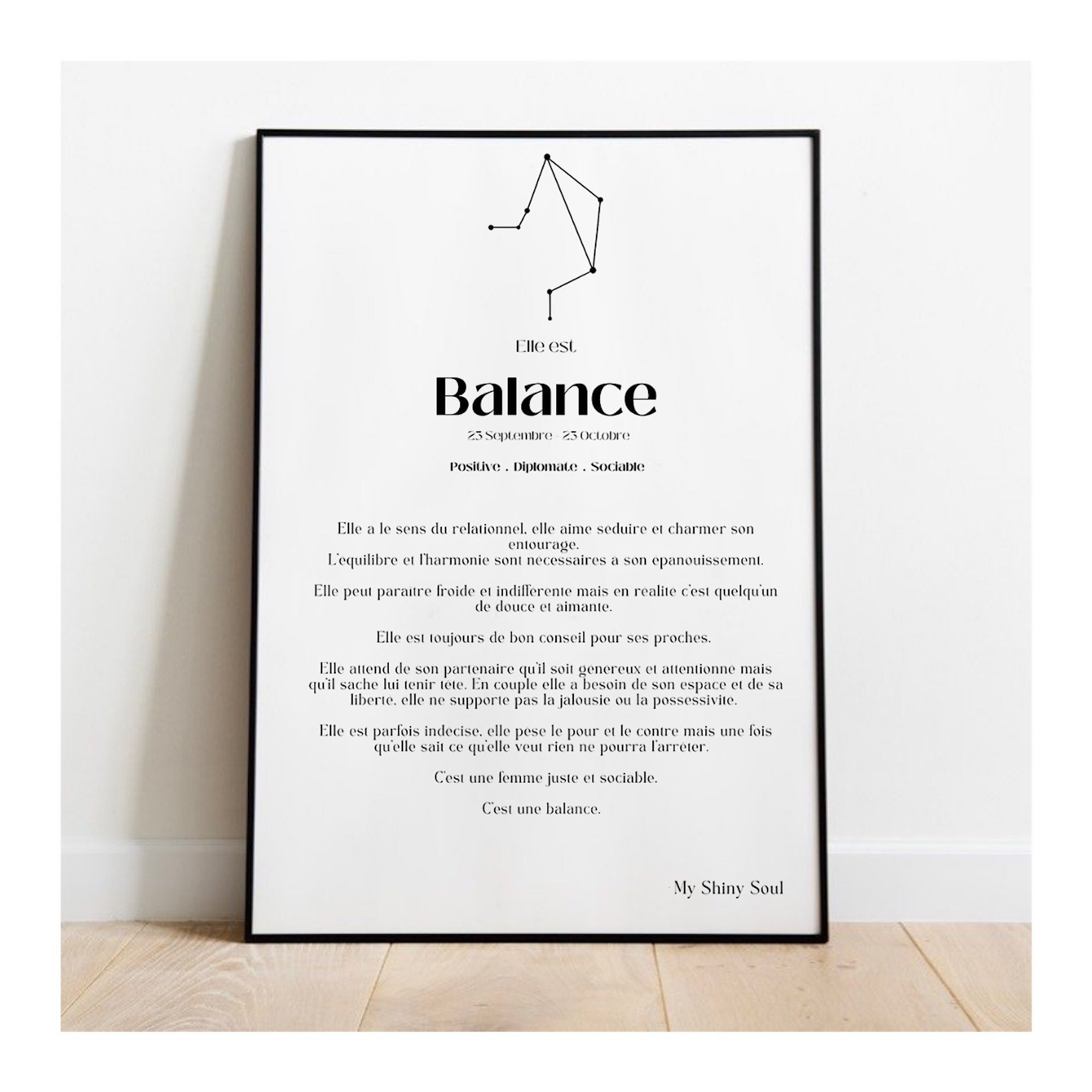 Affiche Signe Astrologique Femme Balance L Poster Horoscope avec Cadre Décoration Murale Cadre Photo