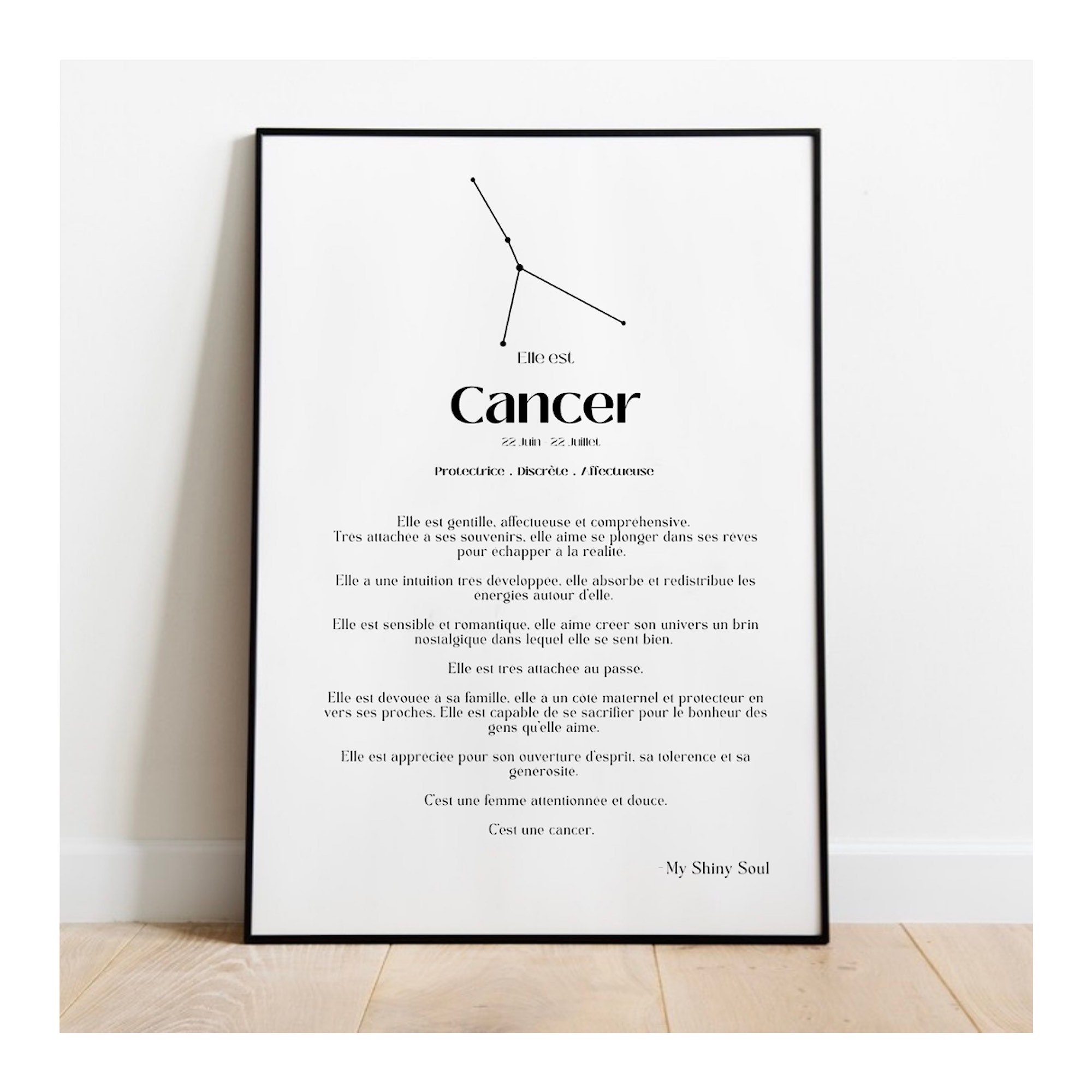 Affiche Signe Astrologique Femme Cancer L Poster Horoscope avec Cadre Décoration Murale Cadre Photo 