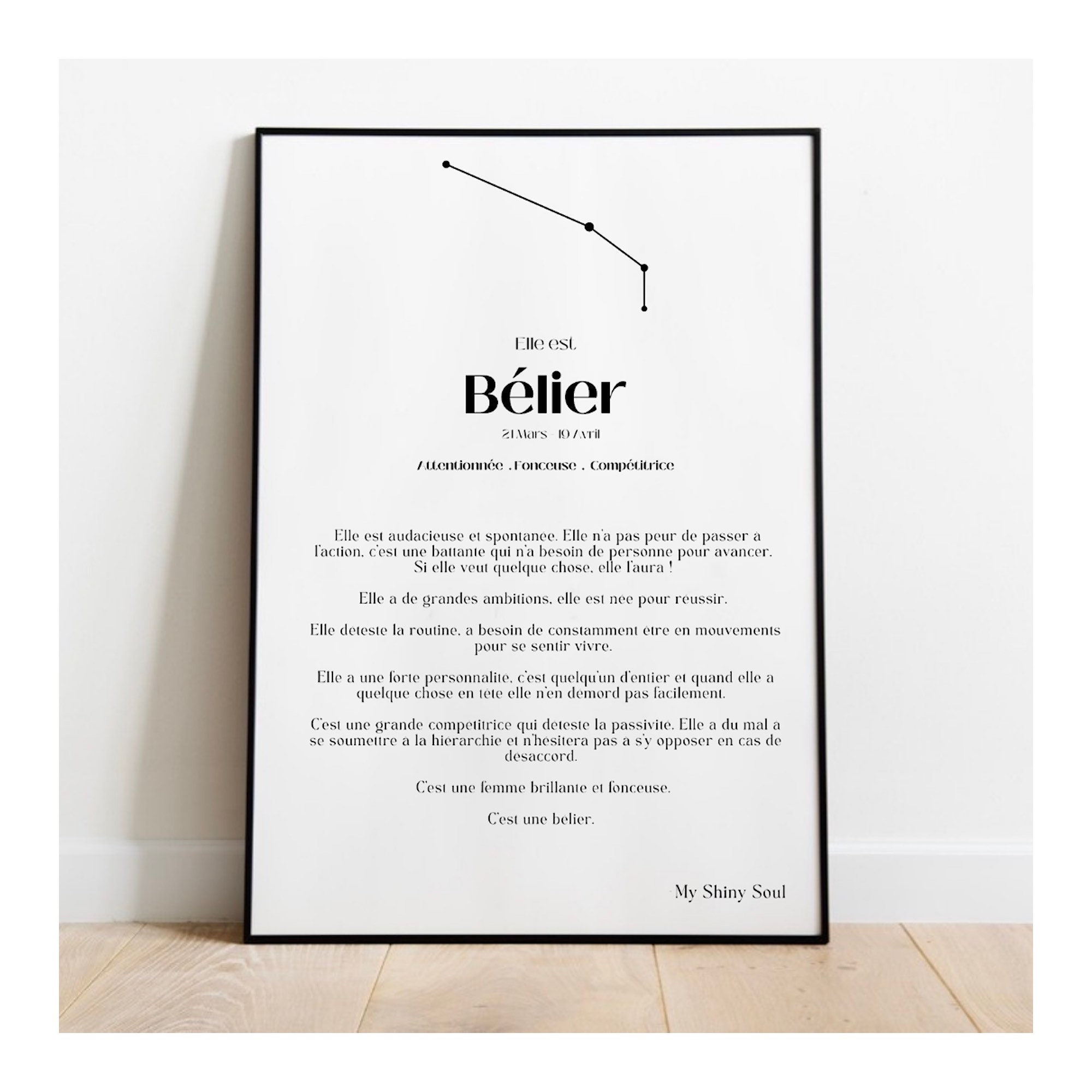 Affiche Signe Astrologique Femme Bélier L Poster Horoscope avec Cadre Décoration Murale Cadre Photo 