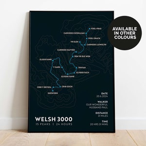 Distance Chart Welsh Welsh 3000 Personalised Poster | Challenge Poster | Snowdonia | Bespoke ...