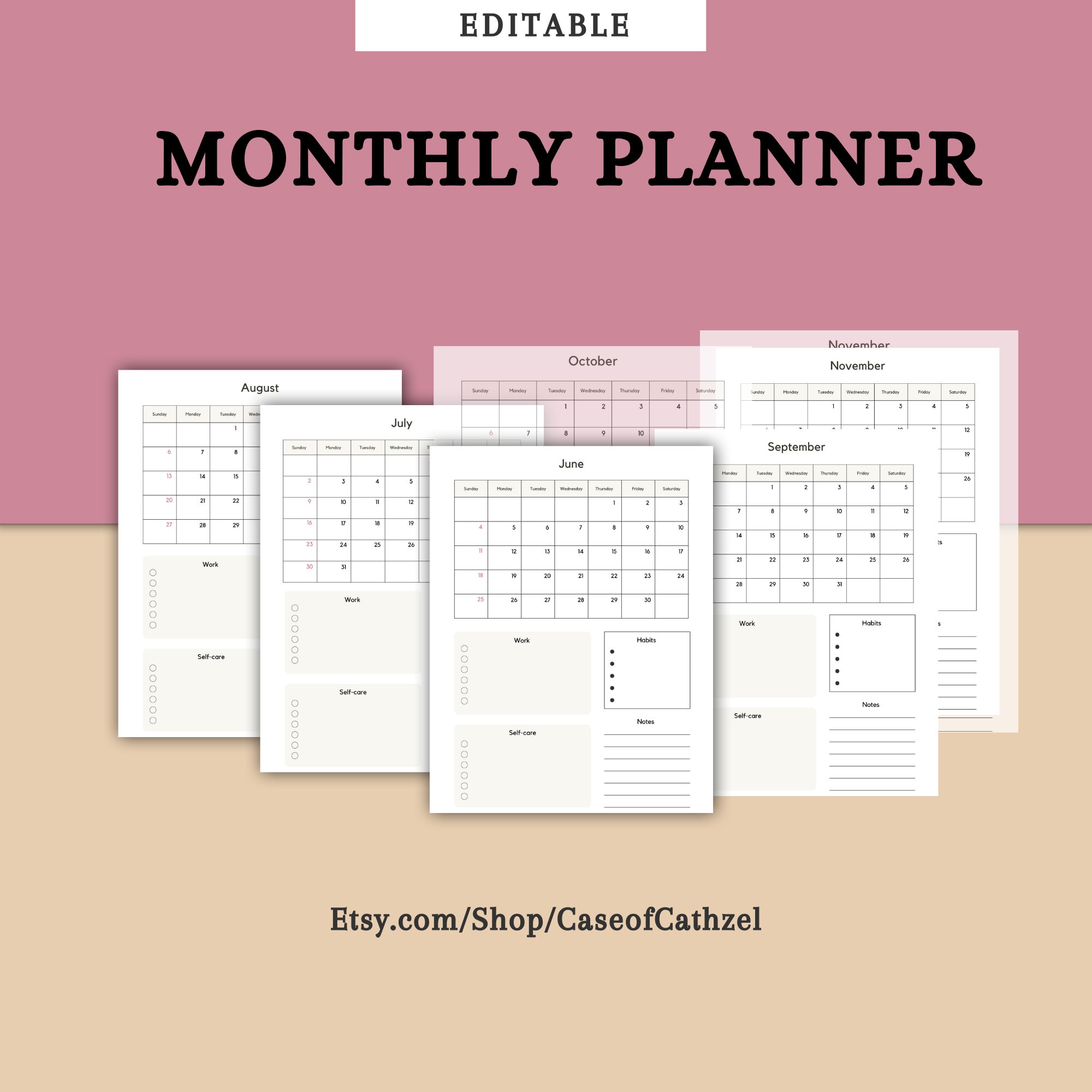 Noteshelf Template, Notability Template, Monthly Planner PDF, Monthly