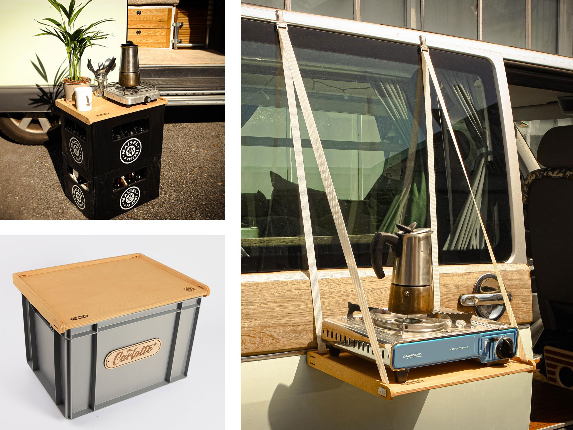 Bus shelf, Eurobox lid, van sideboard, beer crate seat, stool shelf, camping shelf "CarLotte® S"