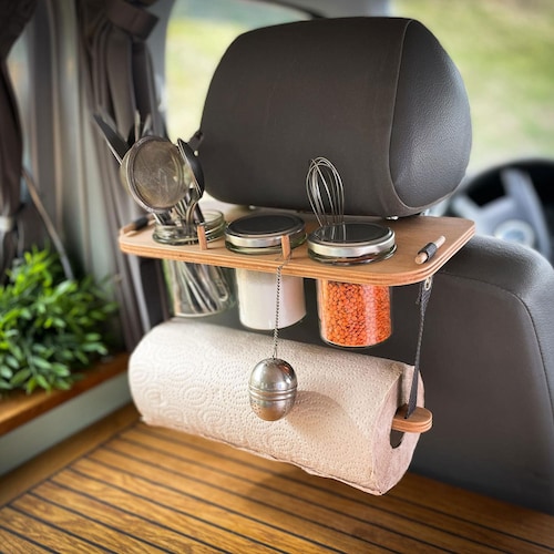 CarLotte® Camping Organizer / Spice Rack / Bus Shelf for Neck Rest, e.g., VW T5/6/7