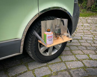 Camping shelf, mini table for the tire, all vehicles