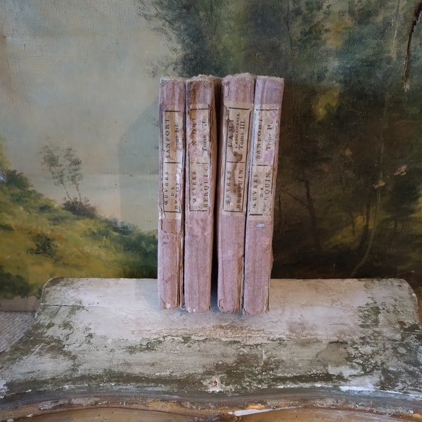 Lot of very old books around 1780. Literature. Pink books