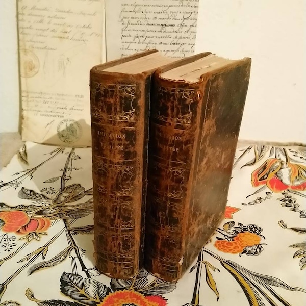 Lot de deux livres en cuir anciens. 1849. Religieux. Jésus Christ.