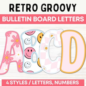 Groovy Bulletin Board Letters Retro Classroom Decor Easy Classroom Decoration A-Z Letters Numbers Punctuation Back to School Bulletin Board