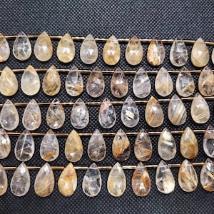 100% Natural Golden rutile 5 Strand faceted Pear Golden rutile 10 piece briolette Beads, 18x10x5MM approx. wholesale price  CODE-Custom