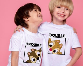 Trouble Double Tshirt, Cute Matching Tshirt for Boys, Gift for Friend, Gift for Boy, Couple Matching Tshirt, Double Trouble Tee for Brothers