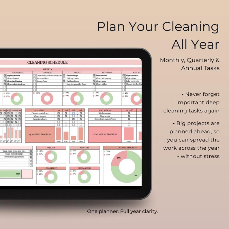 Cleaning Schedule Template Weekly Monthly Planner Google Sheets Digital ...