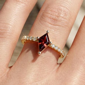 14K Yellow Gold Kite Cut Ruby Pave Engagement Ring, 0.40 CT Ruby Gemstone