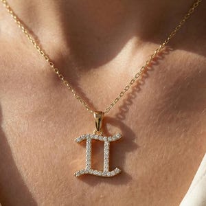 Gemini Zodiac Pendant in 14K Yellow Gold, 0.34 TCW Round Lab Grown Diamonds, Astrology Gift for Her, Handmade Charm Jewelry