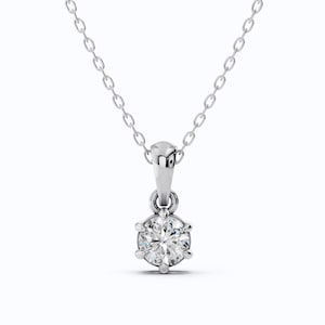 14K White Gold Solitaire Pendant, 0.50 CT Lab Created Diamond Pendant, Six Claw Prong Wedding Pendant, Pendant for Beautiful Women