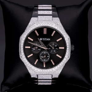 Customized Diamond Watch, Stainless Steel Strap Watch For Men, 6.20 TCW Round Cut Moissanite/Lab Grown Diamonds, Birthday Gift For Him