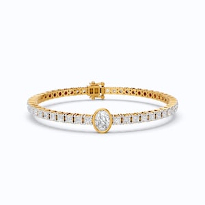 14K Yellow Gold Diamond Tennis Bracelet, 6.00 TCW Oval/Round Cut Lab Grown Diamonds, Gift for Her, Handmade Wedding Jewelry, Unique Bracelet