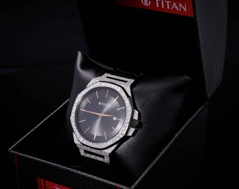 Titan Customised Watch, Round Cut Lab Grown F/VS Diamonds, Diamond