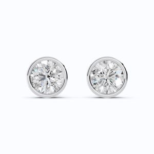 IGI Certified 14K White Gold Diamond Studs, 2.00 TCW Round Cut Lab Diamonds, Screw Back Earrings, Gift for Women, Bezel Set Stud Earrings