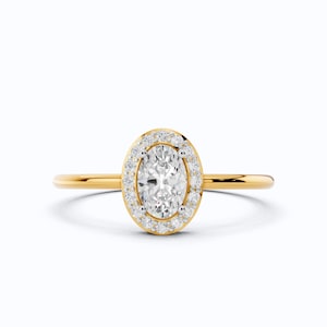 Oval Diamond Halo Engagement Ring, 0.40 CT Lab-Grown FG/VS Diamonds, Halo Wedding Ring, Diamond Ring for Her, Fine Jewelry, 14K Solid Gold