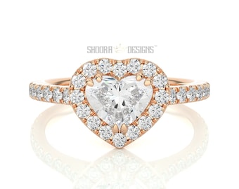 Heart Shape Natural Diamond Halo Engagement Ring, IGI Certified Diamond, Halo/Pave Wedding Ring, Heart Diamond Ring, Anniversary Gift