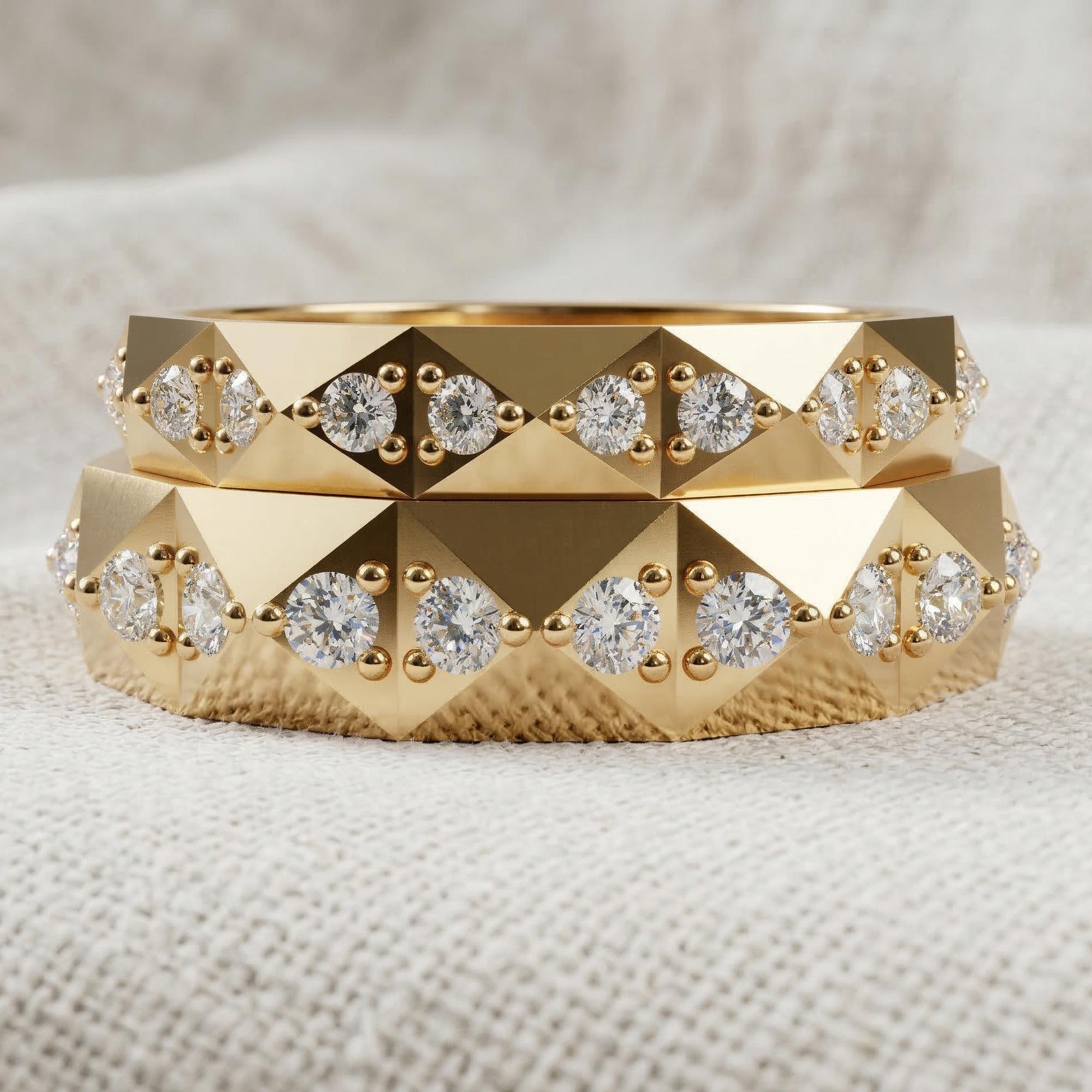 14k Solid Gold Geometric Eternity Lab Grown Diamond Engagement Ring Set ...