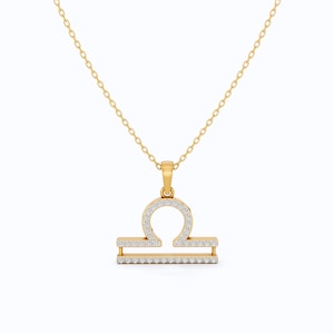 Libra Zodiac Sign Diamond Pendant in 14K Yellow Gold, Libra Astrology Pendant, Zodiac Pendant Birthday Gift, Zodiac Horoscope Constellation