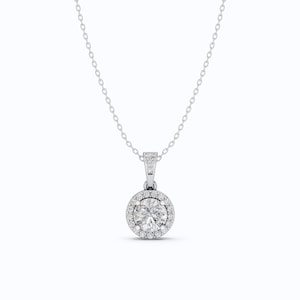 14K White Gold Halo Pendant, 1.50 TCW Round Cut Lab Diamond Pendant, Handmade Wedding Gift, Luxury Jewelry, Daily Wear Pendant For Women