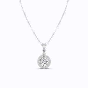 Round Halo Diamond Pendant in 14K White Gold, 2.50 CT Round Cut Lab Grown Diamond, Minimalist Gold Pendant, Solitaire Pendant For Women
