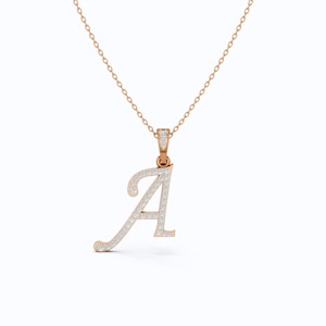 Colgante con el alfabeto "A a la Z" en oro amarillo de 14 quilates, diamante cultivado en laboratorio de talla redonda, colgante con la letra del alfabeto, regalo para ella, joyería hecha a mano para todos.