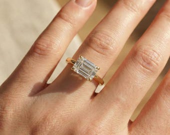 1.75ct Emerald Cut Lab Grown Diamond Ring, East West Setting Ring