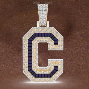 Colgante con inicial de hip hop, 1,07 diamantes cultivados en laboratorio de talla redonda TWC, colgante de rapero de hip hop, oro amarillo de 14 quilates, joyería de hip hop para hombre.