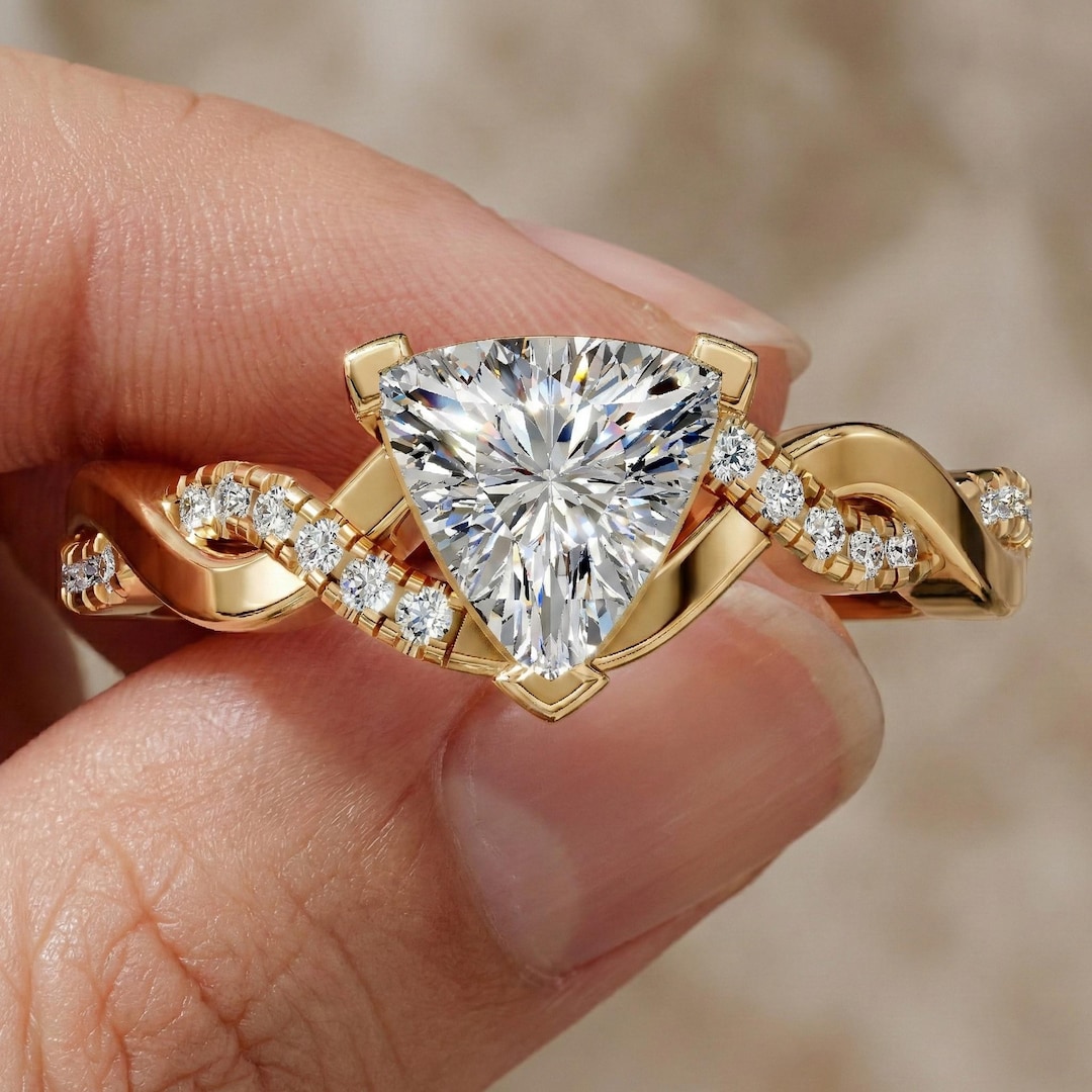 Curved Trillion Lab Grown Diamond Engagement Ring, Twisted 14K