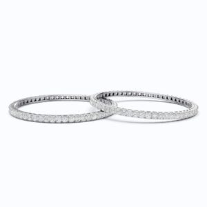 3.50 MM Round Cut Pair Of Solitaire Bangles in 14K White Gold, 18.44 TCW Round Cut Lab Created Diamond Bangle, Stackable Bangle For Women