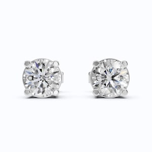 14K White Gold Diamond Stud Earrings, 1.00 TCW Round Cut Lab Grown Diamonds Prong Setting Diamond Studs, Genuine Diamond Studs, Fine Jewelry