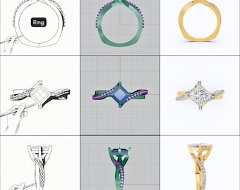 Servicio de diseño de joyas personalizadas • Maqueta CAD 3D (STL/3DM) y renderizado fotorrealista • Visualizador de anillos de compromiso a medida • Visualización digital