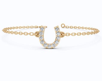 14k Gold Lab Diamond Horseshoe Bracelet – Lucky Charm Jewelry