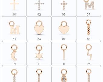 14K Gold Diamond Earring Charms, Dainty Hoop Charms, Handmade