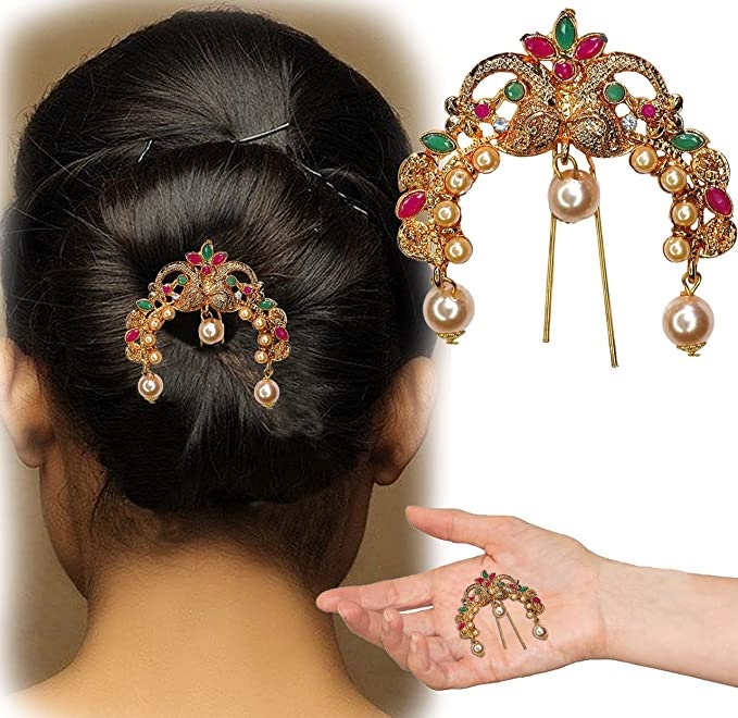 FancyFabJewels Chunni Clip with Safety Pin, Dupatta Clip, Hair Accessories, Hair Grip, Hair Bun, Ethnic Hair Piece, bollywood, Diwali, Festive Jewellery