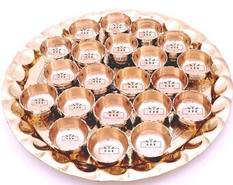 Gold Plated Pooja Thali Set Indian Festival Gift Aarti Pooja Plate 7 Pcs UT09 