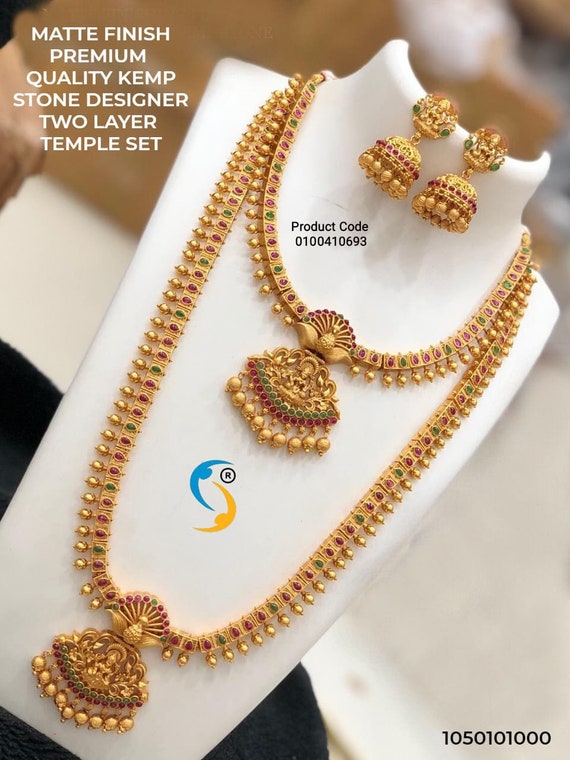 DDCreationDesign South Indian Women's and Girls Gold Plated Bridal Temple Necklace Set Designer Antique Fashion Jewelry Traditional Wedding Jewellery Gift