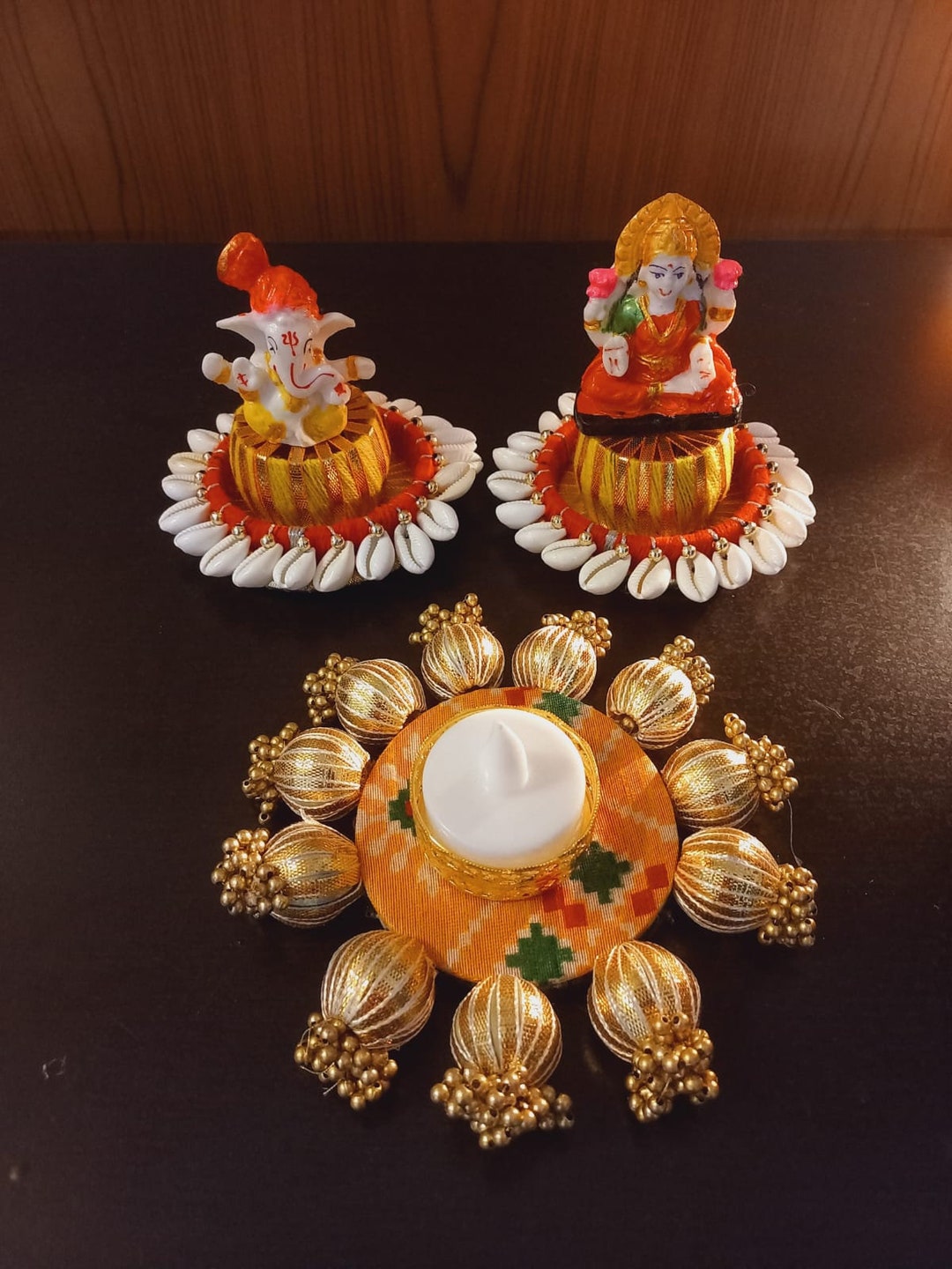 Floral Rangoli Tealight Candle Holders With Laxmi Gaesha Etsy