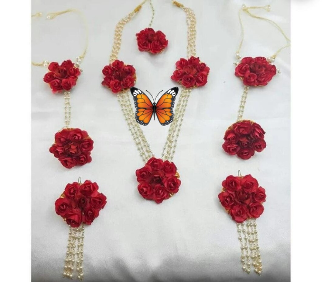 Handmade Designer Red Color Floral Necklace Set Fashion - Etsy