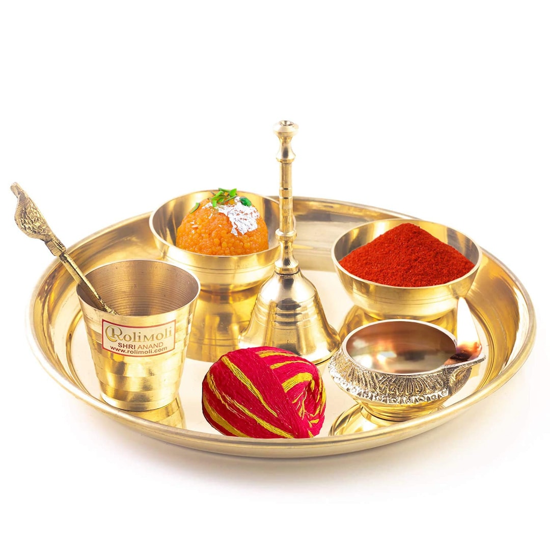 10 Inch Gold Plated Pooja Thali Set Occasional Gift Puja Etsy