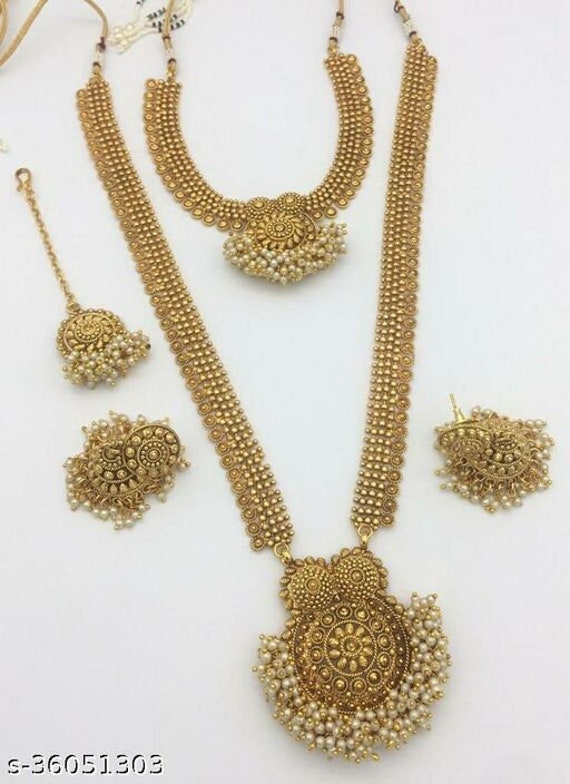 Beautiful South Indian Double Long Necklace Set  Gold necklace indian  bridal jewelry, Bridal fashion jewelry, Wedding jewellery collection