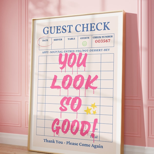 Guest Check Print Trendy Wall Art Affirmation Print Retro Wall Art Trendy Printable Art Guest Check Poster Retro Wall Art Drink Poster Bar