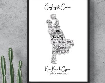 Personalised A4 Word Art gift, Wall Art, Word cloud, Wedding gift, Personalised prints, Personalised wedding gift