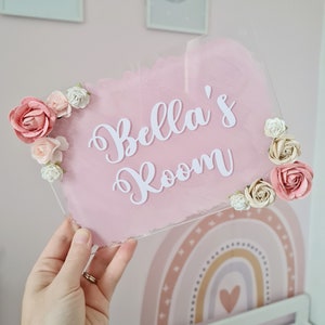 Kids personalised acrylic room sign, girls name plaque, girls bedroom sign, flower door sign, girls nursery sign