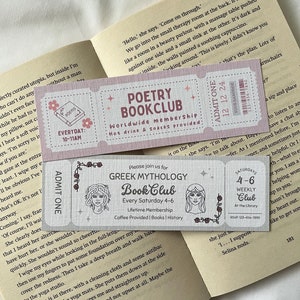 Poetry Bookclub and Greek Mythology Bookmarks | Bookish Gift | Bookmark Ticket | Bookclub Bookmark | Cute Bookmarks